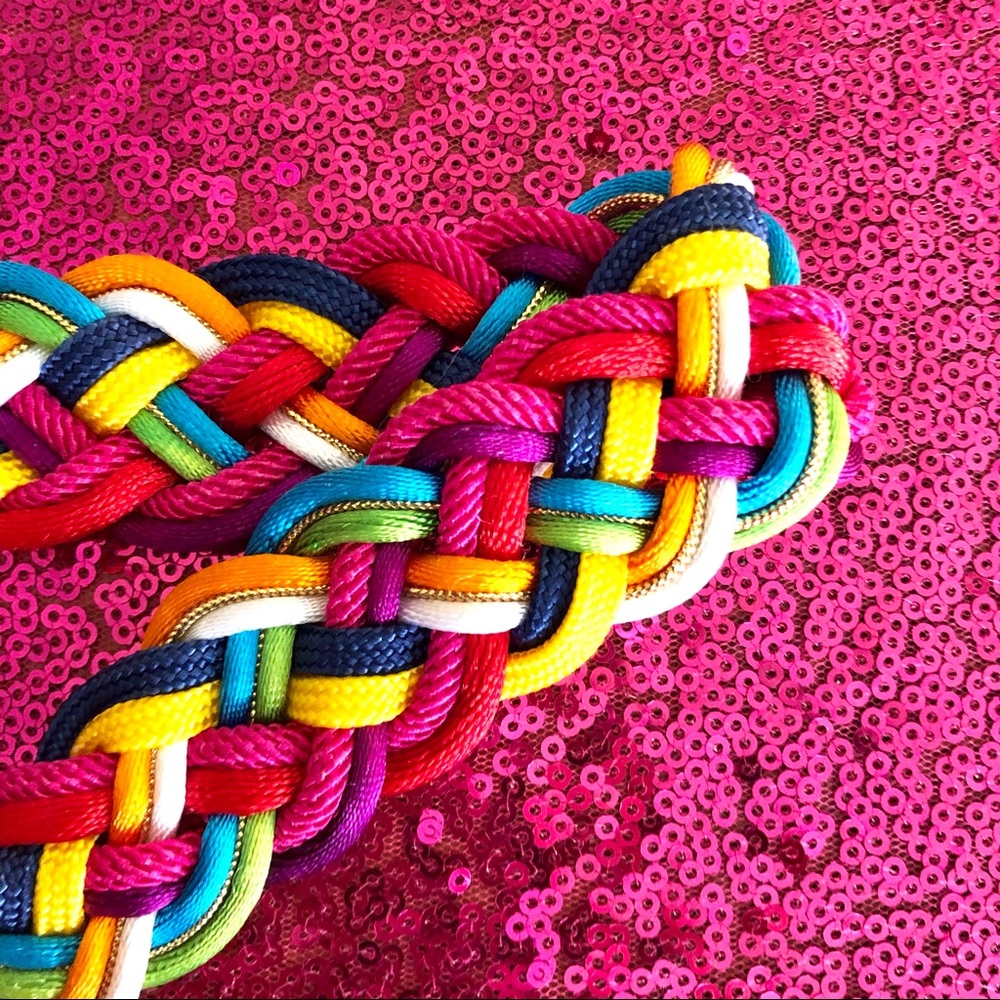 🍭VINTAGE Rainbow Multicolor Braided Woven Nylon Belt - Picture 3 of 4